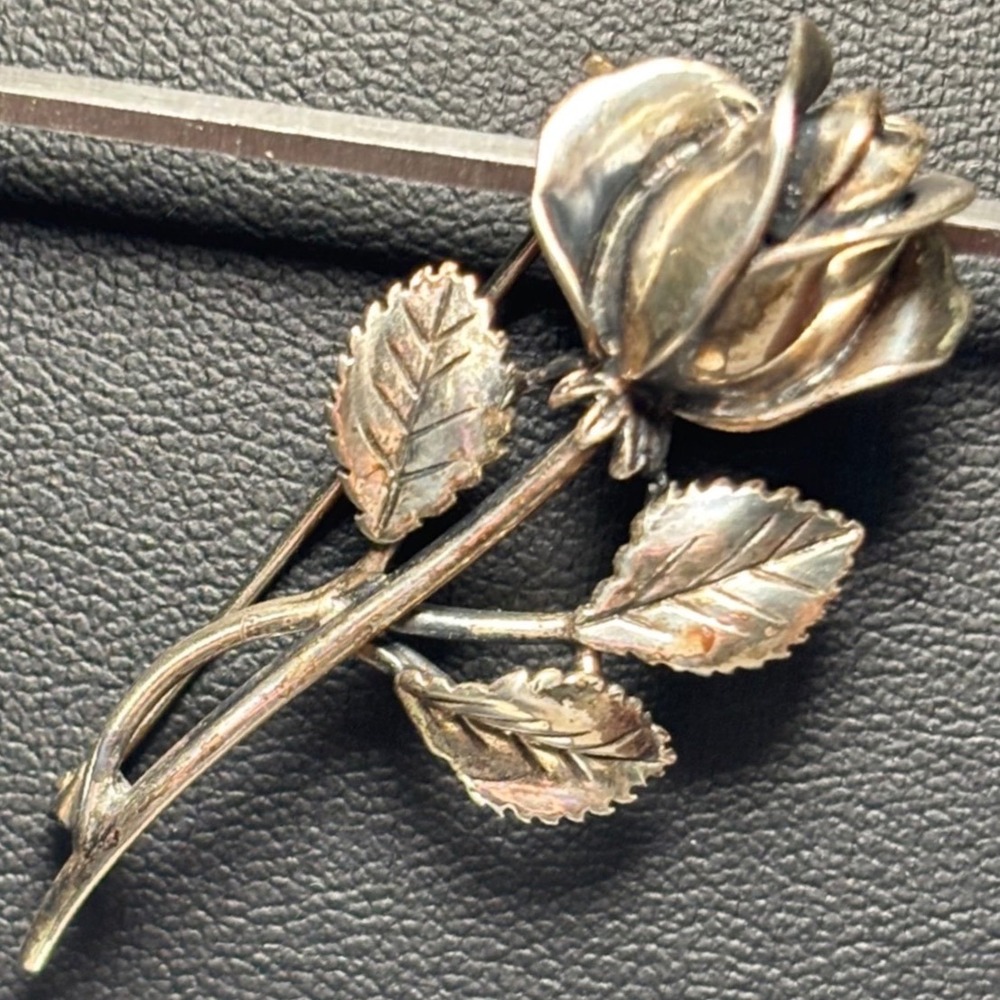 Vintage Sarah Coventry Sterling Silver Rose Brooch Pin 3D Floral Flower 5.7g